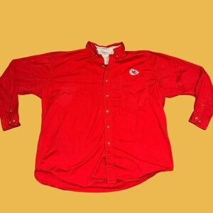 Vintage 1990s Men’s XL Red Kansas City Chiefs Button-Down 100% Cotton Shirt NFL